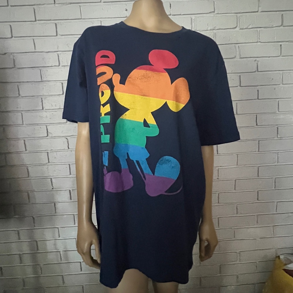 Disney Pride Collection Mickey Mouse Be Proud Rainbow Navy Graphic Tee Size L
